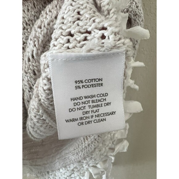 WHITE + WARREN Subtle Stripe Knot Fringe Knit Sweater Minimalist Size M - Picture 5 of 7